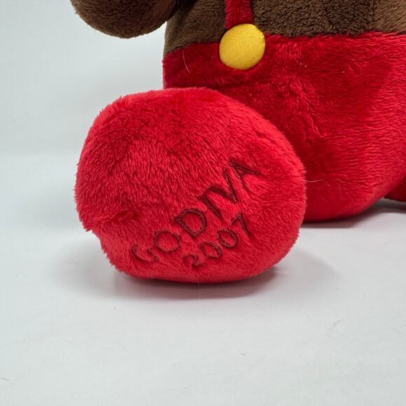 2007 Godiva Christmas Bear in Overalls 12" Plush Soft Toy Stuffed Animal - Picture 2 of 10
